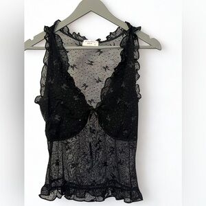 Electric Behaviour  Mesh Lace and Bows Sleeveless Sheer Size M Black Whimsigoth